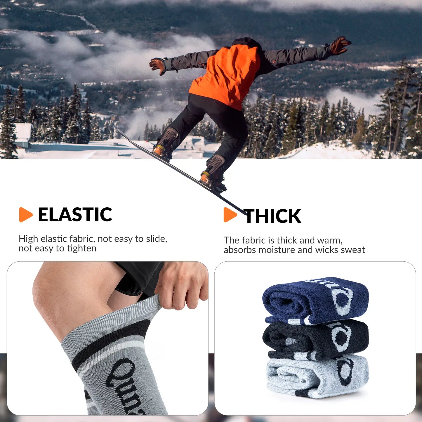 Thermal Wool Blend Ski Socks, Cold Weather Knee-high Warm Socks for Winter