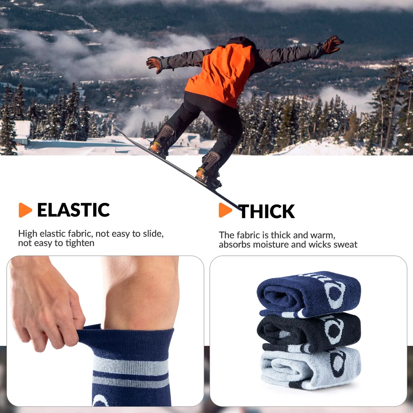 Thermal Wool Blend Ski Socks, Cold Weather Knee-high Warm Socks for Winter