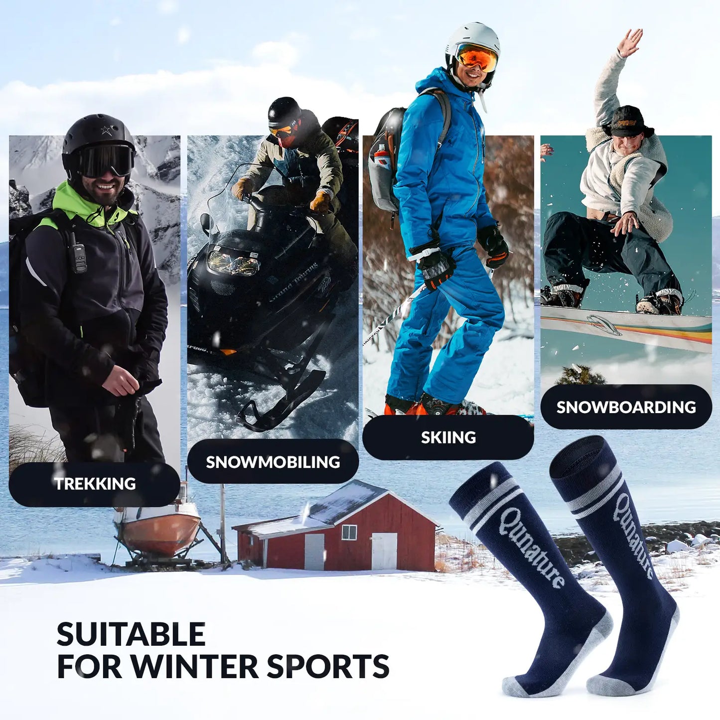 Thermal Wool Blend Ski Socks, Cold Weather Knee-high Warm Socks for Winter