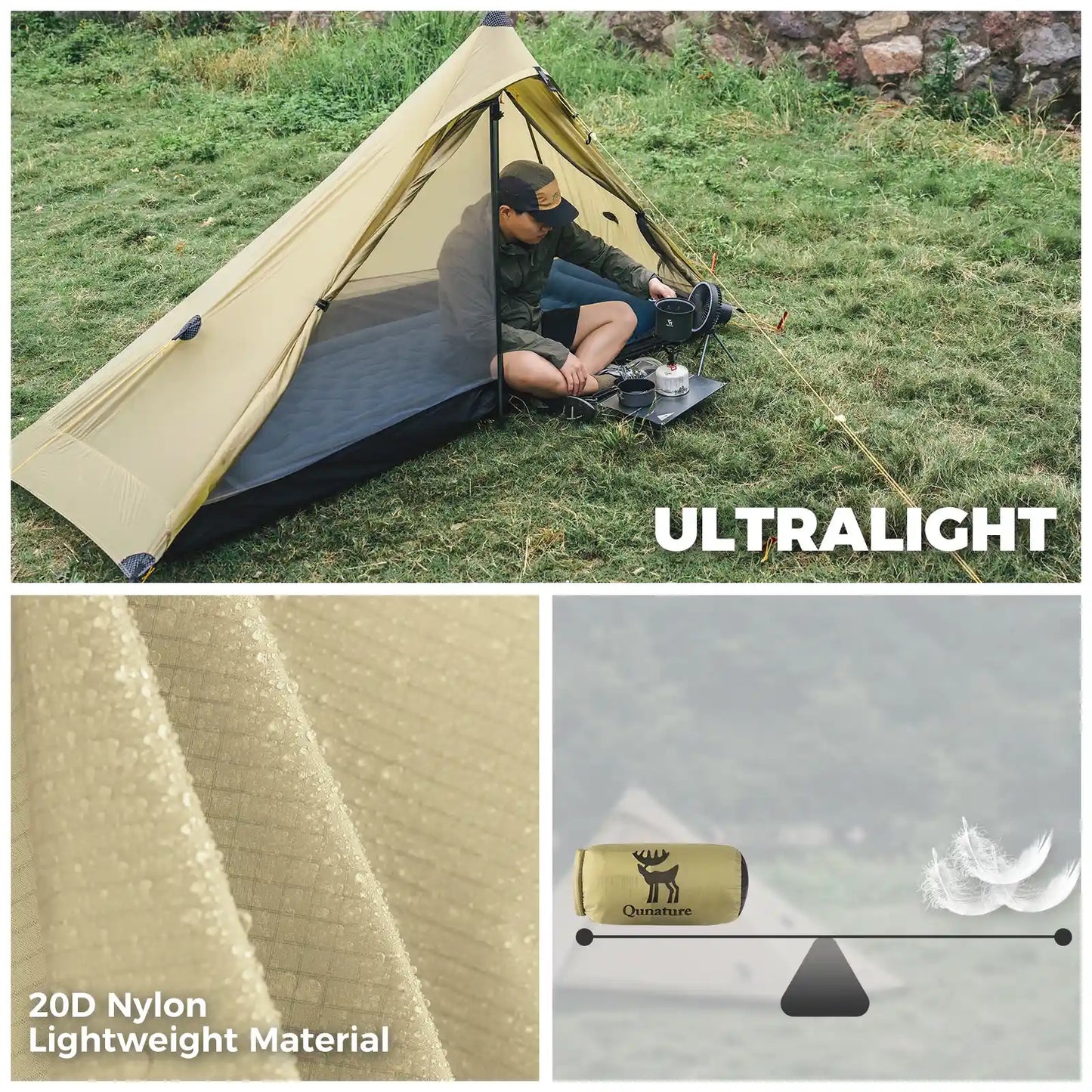 Ultralight Tent Rodless Rainproof Easy Setup for Outdoor Camping