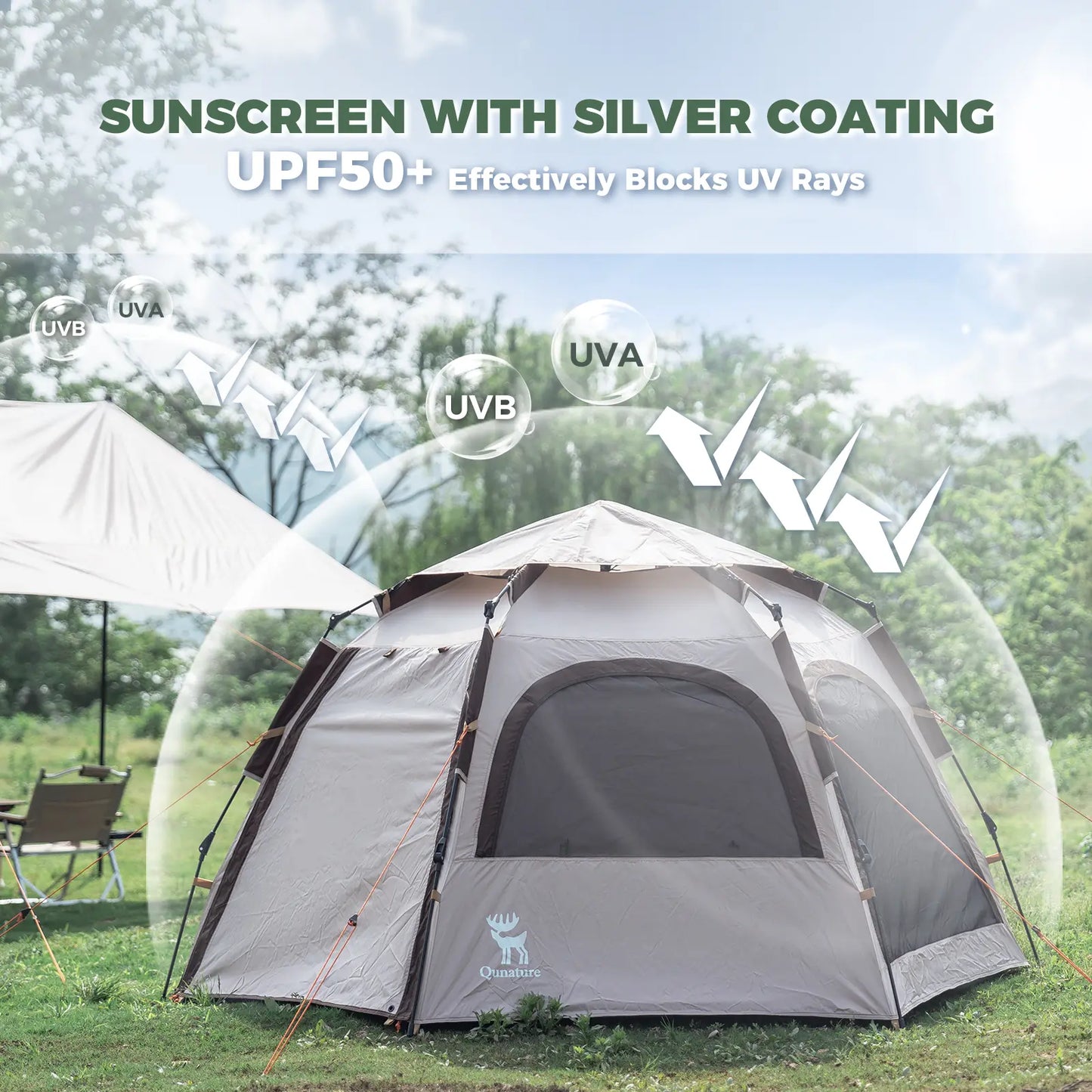 Quick Setup Hexagonal Tent UPF50+ Waterproof Lightweight