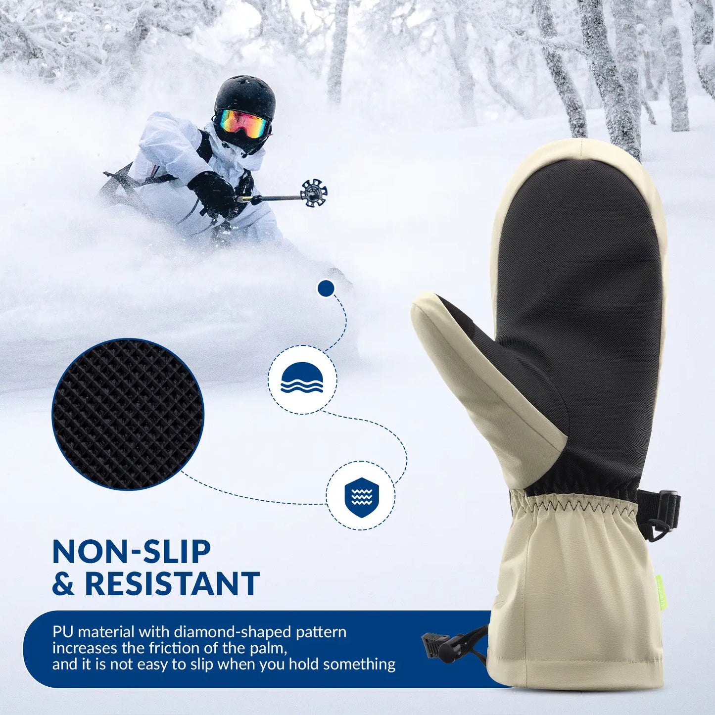 Windproof Full-Palm Ski Gloves with Touchscreen Grip