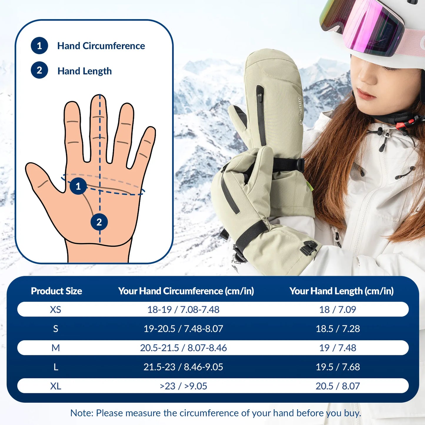 Windproof Full-Palm Ski Gloves with Touchscreen Grip