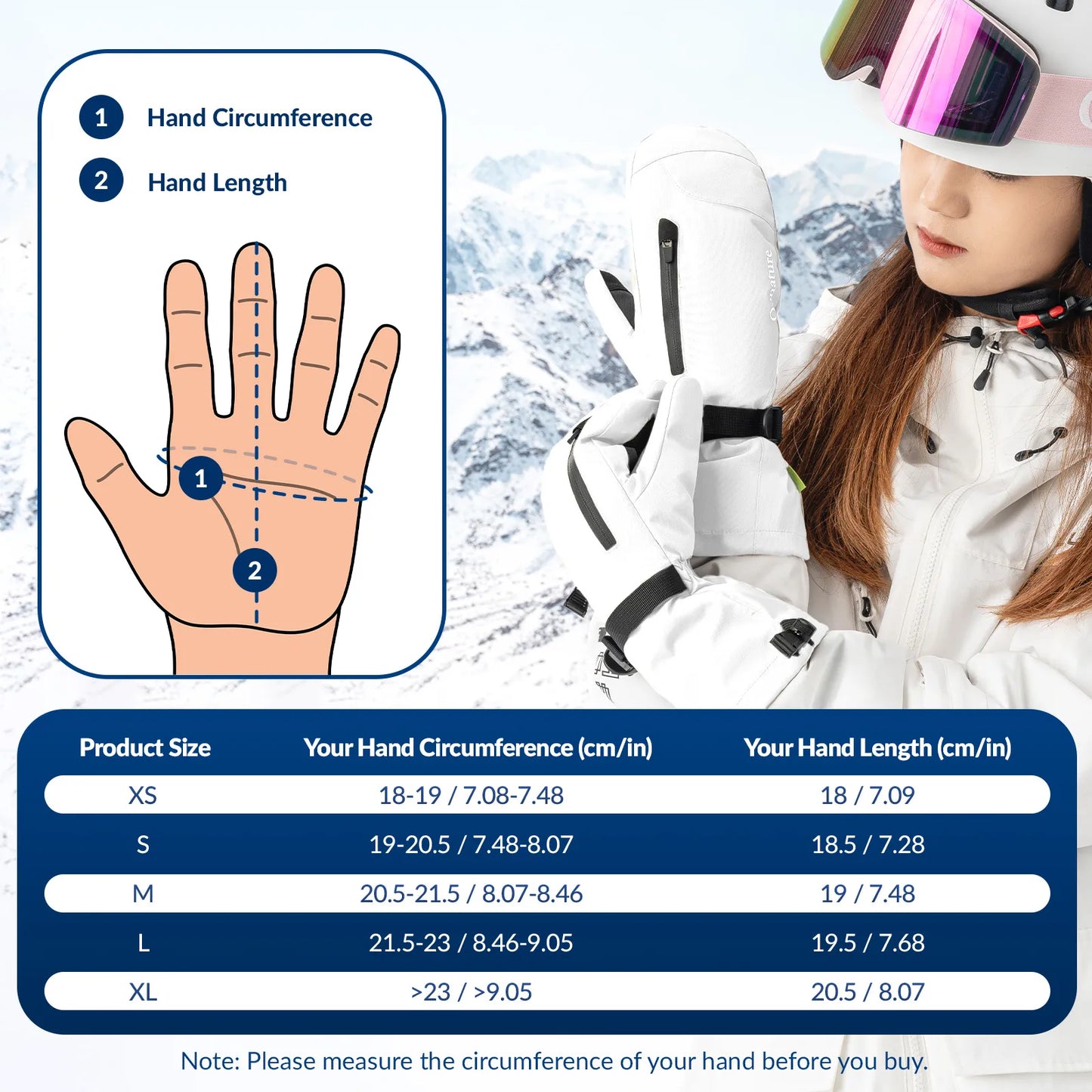 Windproof Full-Palm Ski Gloves with Touchscreen Grip