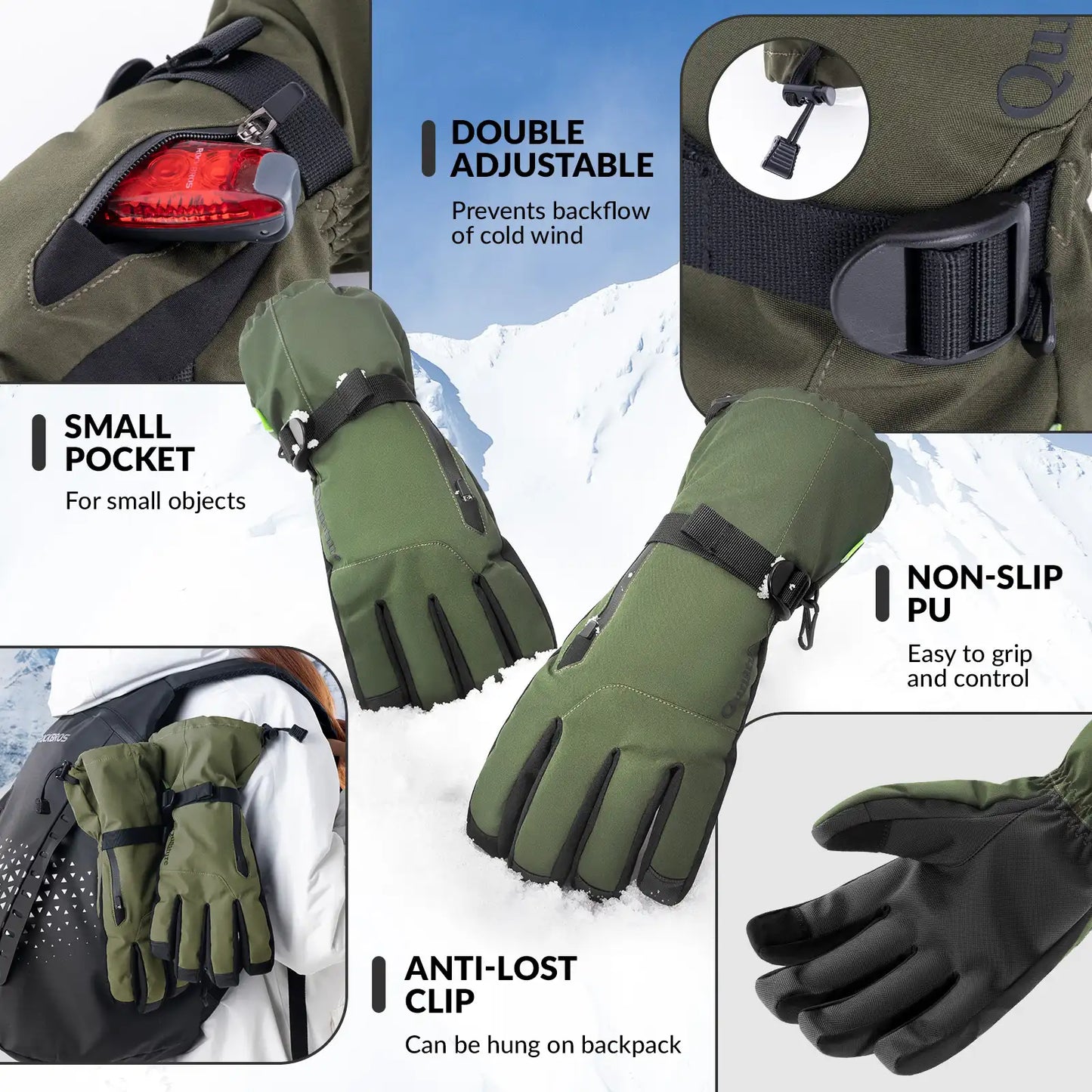Waterproof Insulated Split-Finger Ski Gloves with Touchscreen Design