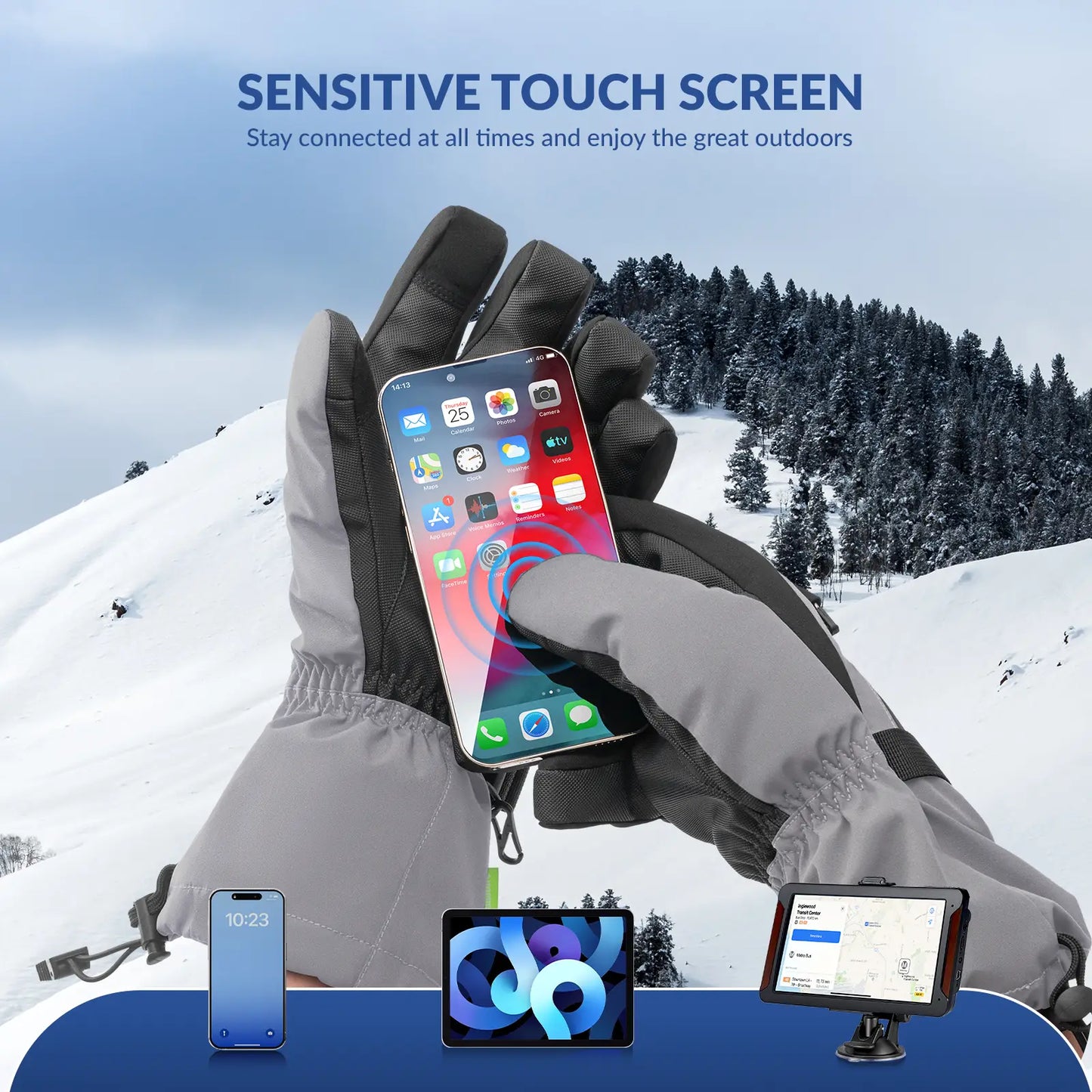 Waterproof Insulated Split-Finger Ski Gloves with Touchscreen Design
