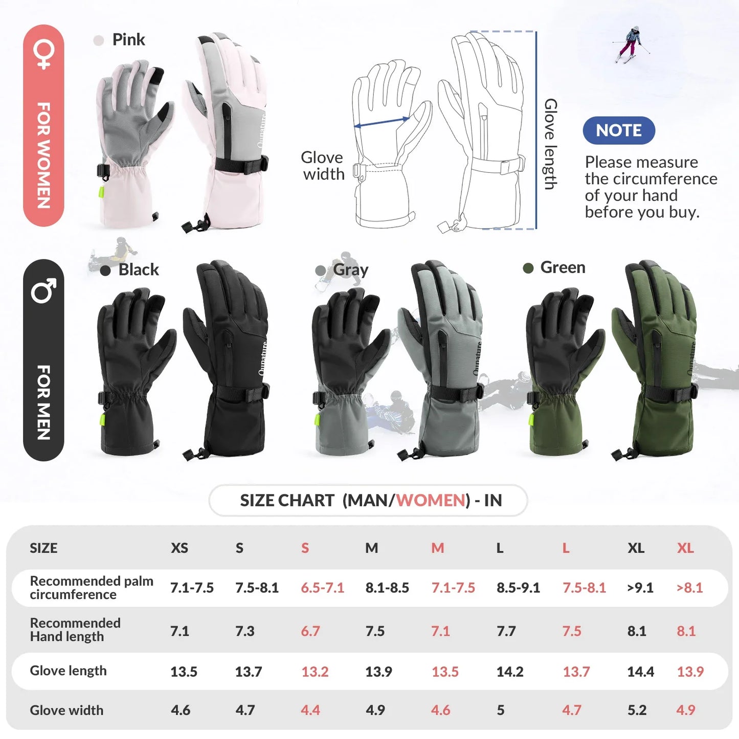 Waterproof Insulated Split-Finger Ski Gloves with Touchscreen Design
