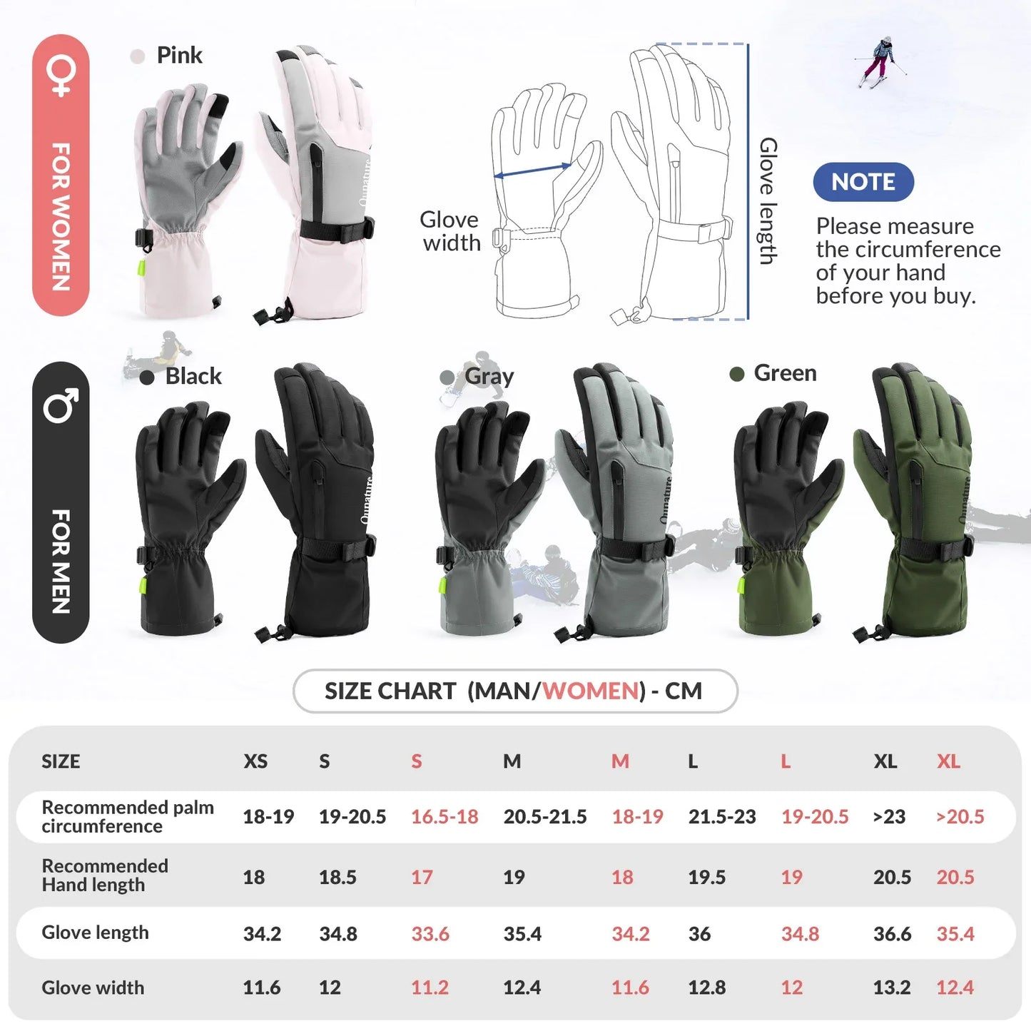 Waterproof Insulated Split-Finger Ski Gloves with Touchscreen Design