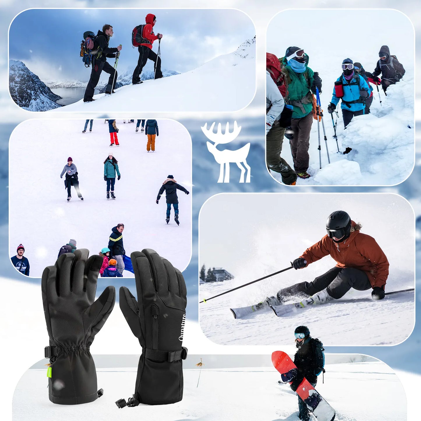 Waterproof Insulated Split-Finger Ski Gloves with Touchscreen Design
