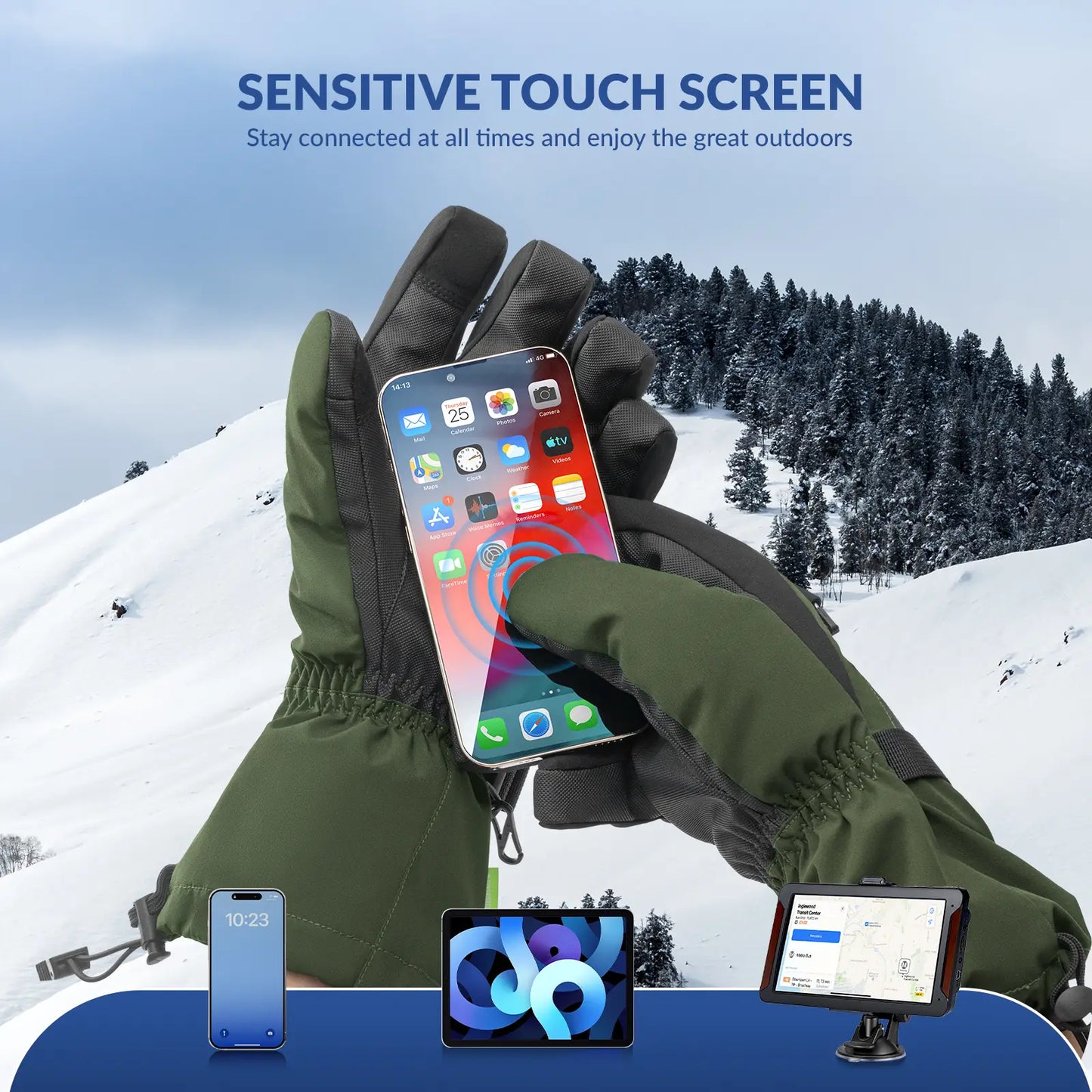 Waterproof Insulated Split-Finger Ski Gloves with Touchscreen Design