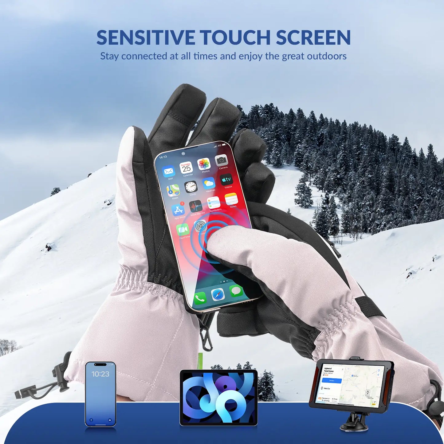 Waterproof Insulated Split-Finger Ski Gloves with Touchscreen Design
