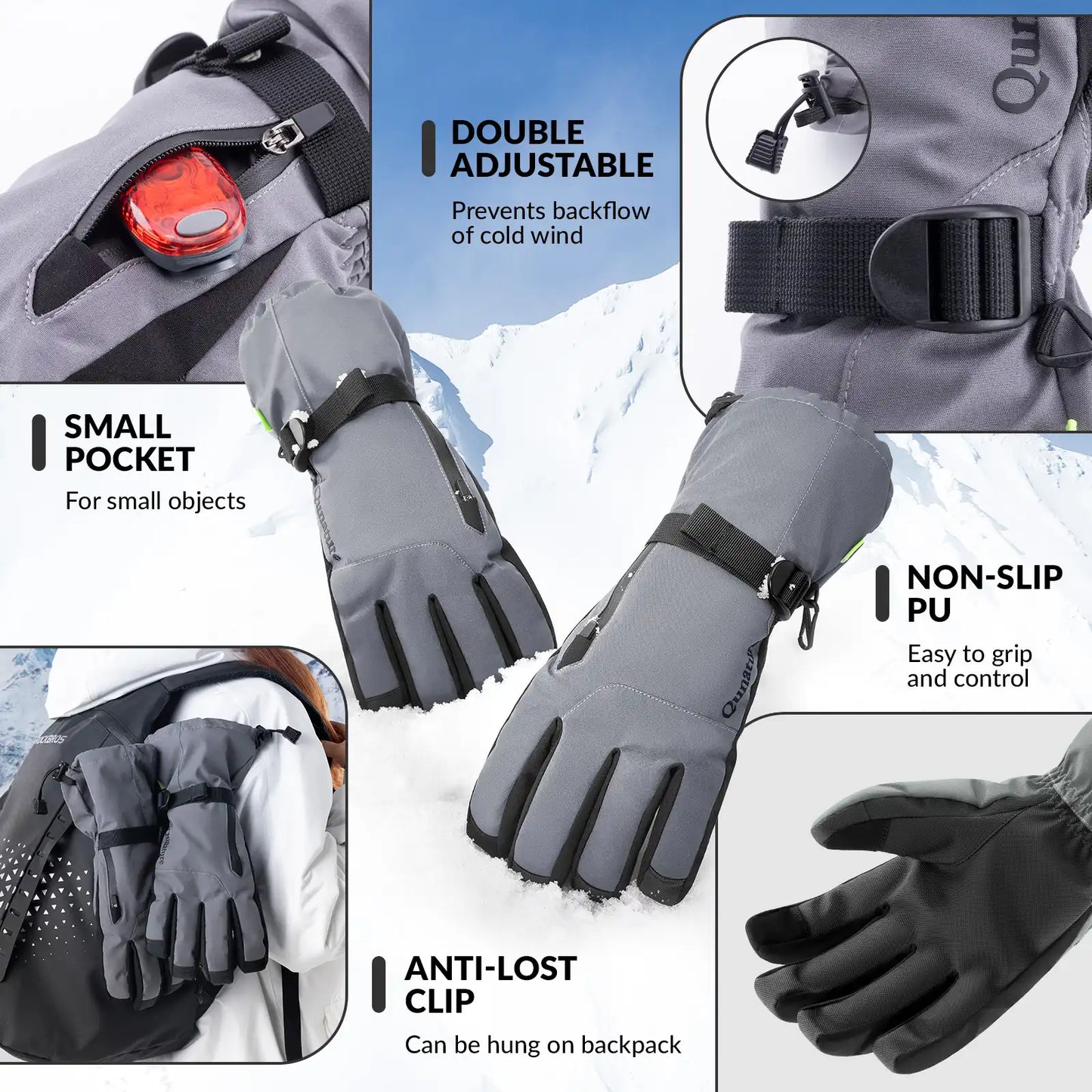 Waterproof Insulated Split-Finger Ski Gloves with Touchscreen Design