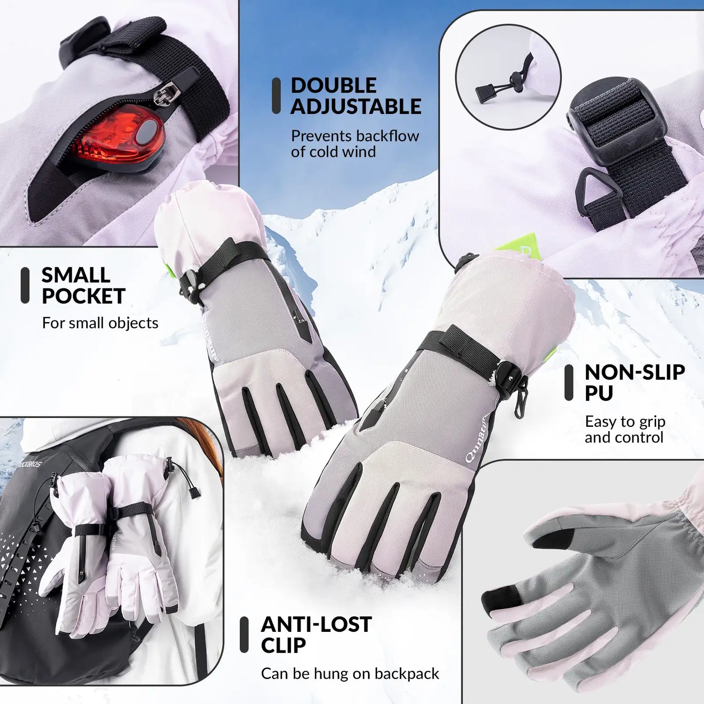 Waterproof Insulated Split-Finger Ski Gloves with Touchscreen Design