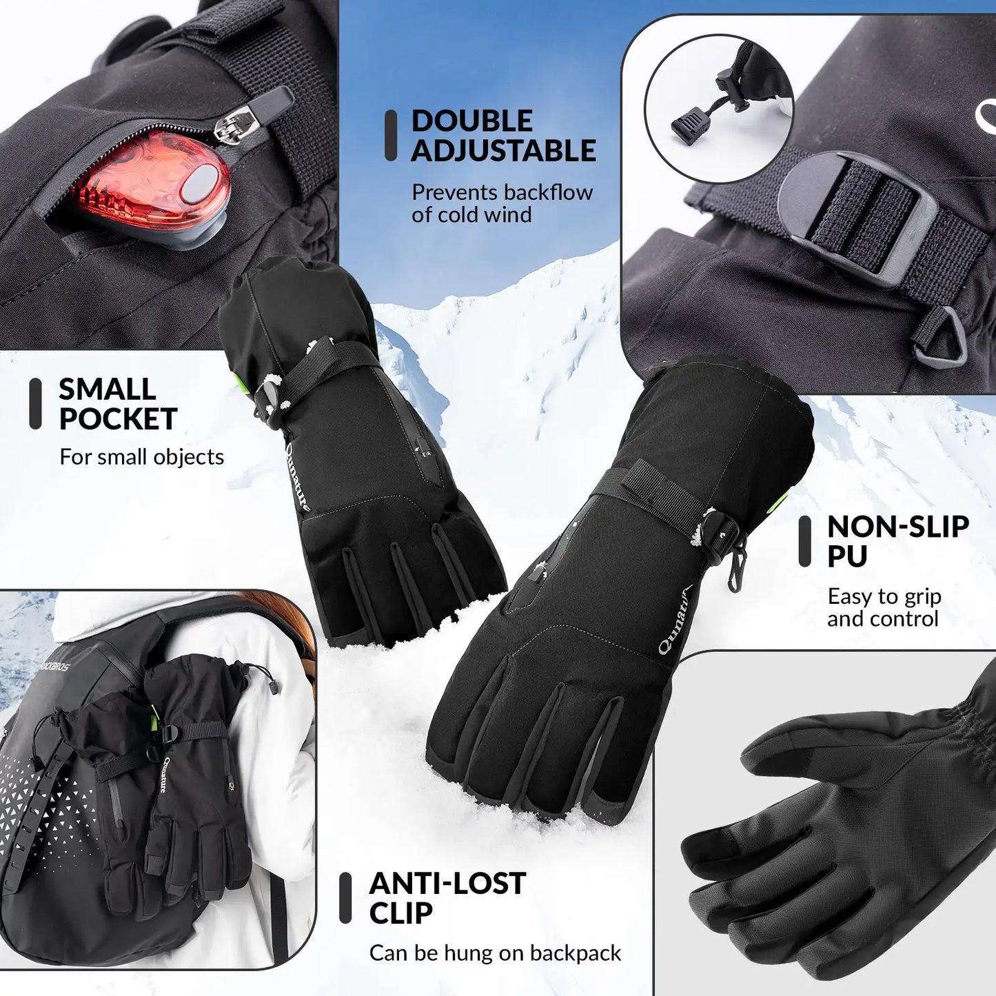 Waterproof Insulated Split-Finger Ski Gloves with Touchscreen Design