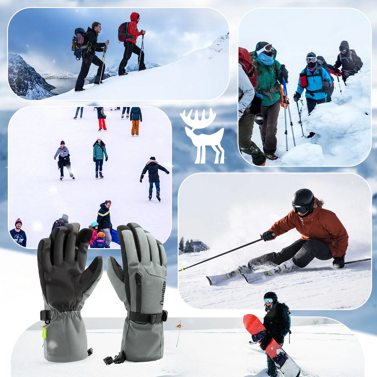 Waterproof Insulated Split-Finger Ski Gloves with Touchscreen Design