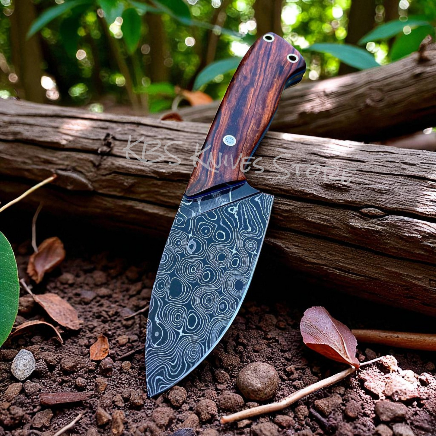 Damascus Steel Skinning Knife – 8" Rosewood Handle