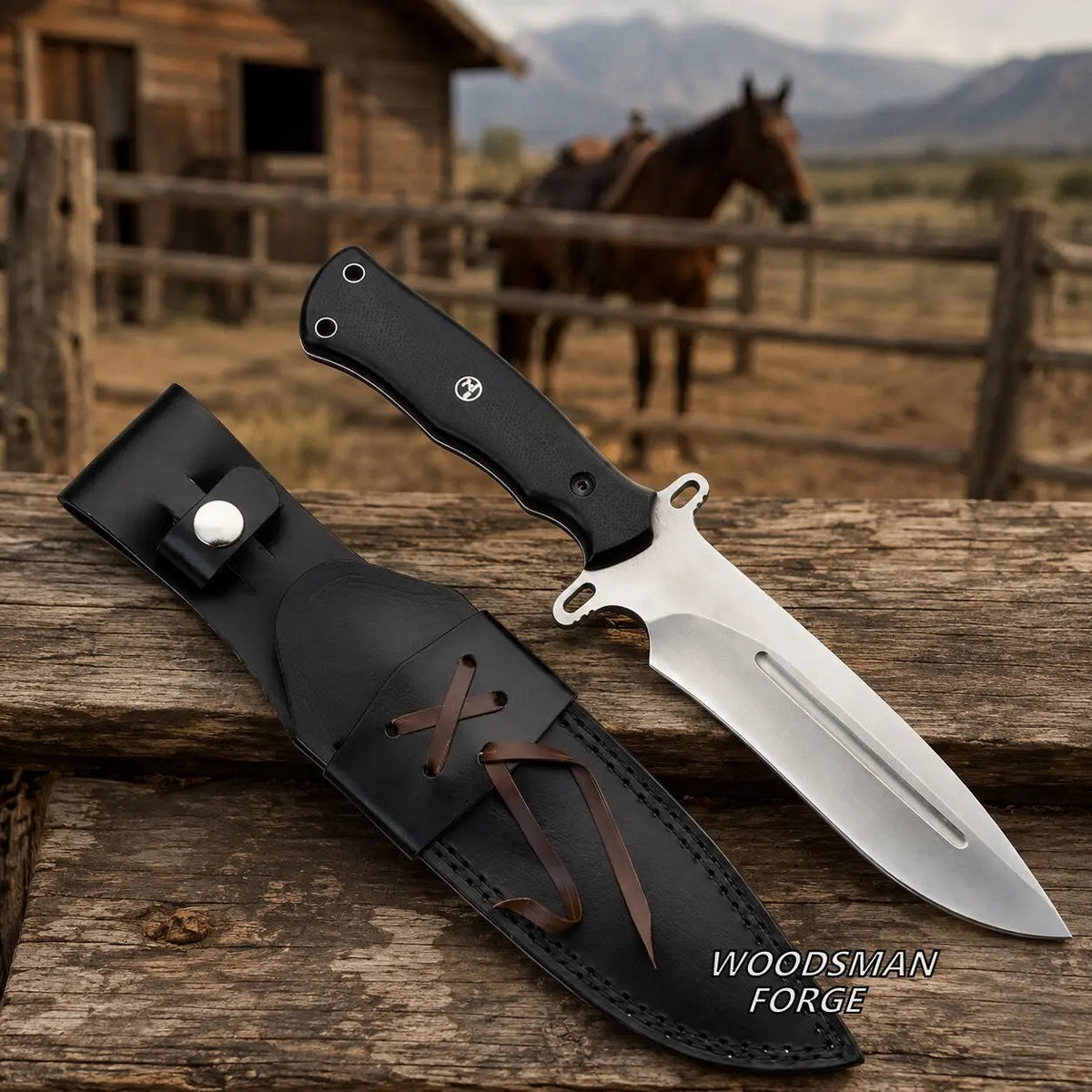 Ravenmark D2 Drop Point Bowie Knife – 13" D2 Steel, G10 Handle & Leather Sheath
