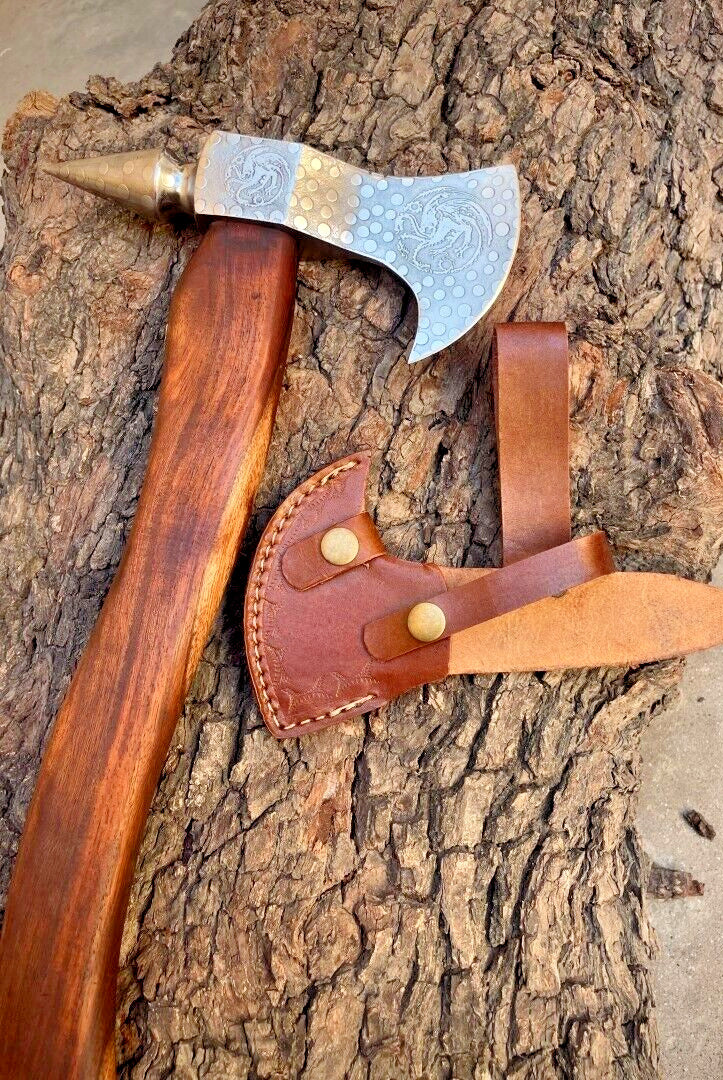 Tomahawk Axe with Custom Handmade Forged 1095 Steel Blade and Rosewood Handle – Redwood Warrior