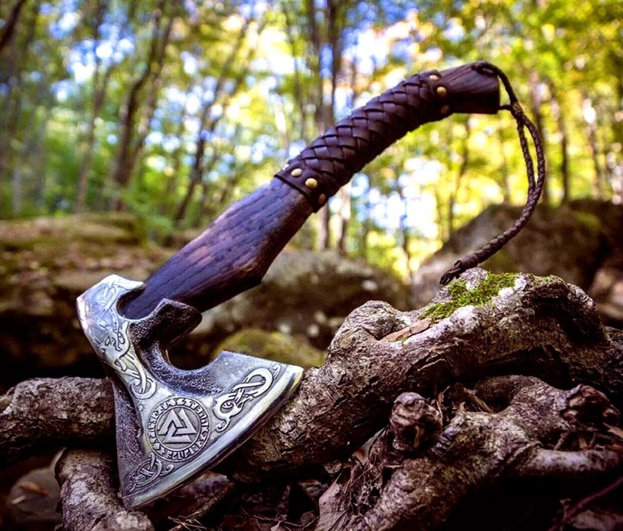 Native American Tomahawk with Custom Handmade Forged Engraved 1095 Steel Blade and Rosewood Handle – Warrior’s Edge