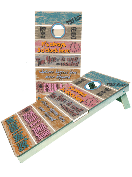 Tiki Beach Bar Sayings for Pool/Cottage Cornhole Boards ACL Regulation, UV direct print