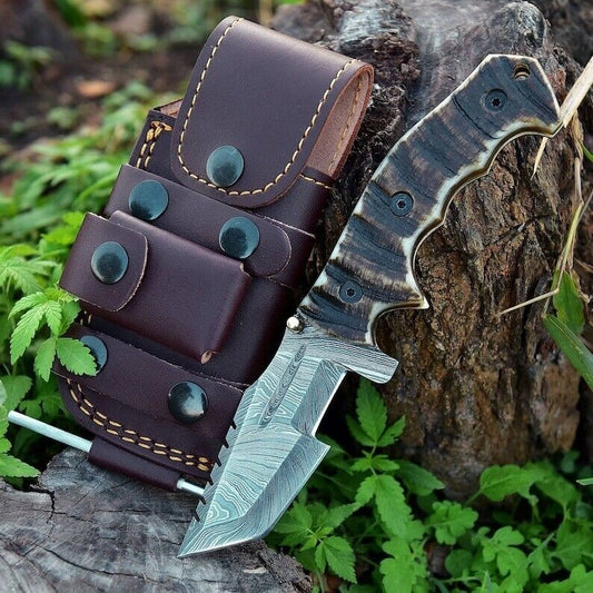 EDC Tracker Folding Pocket Knife - Handmade Damascus Steel