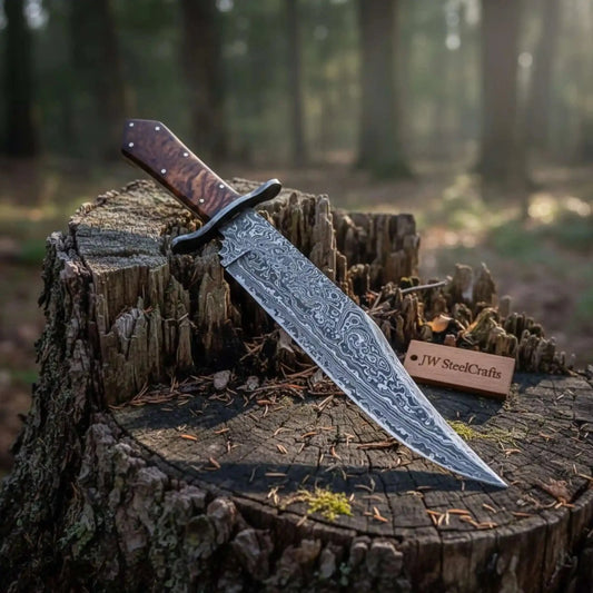 Handmade Victorian Style Bowie Knife with Damascus Steel Blade and Walnut Burl Handle