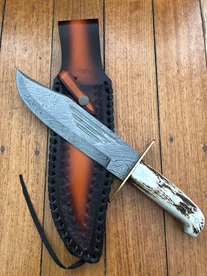 Western Bowie Knife – Custom Handmade 15-Inch Damascus Steel Blade