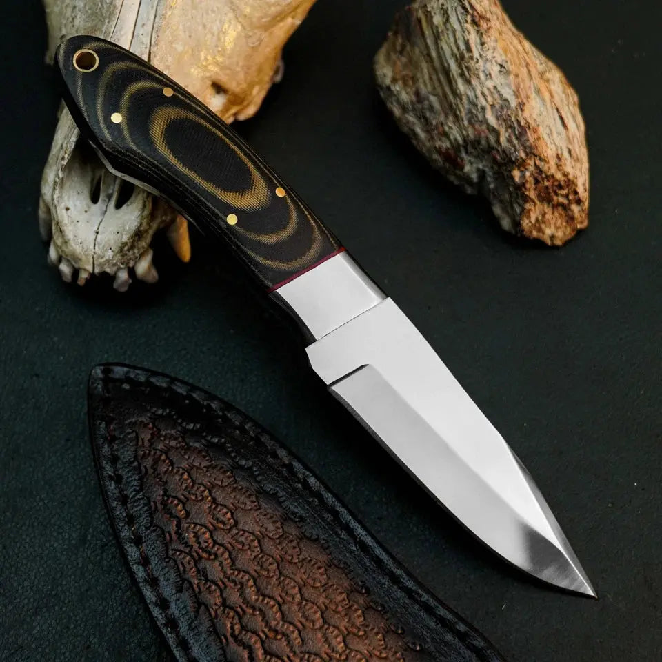 8.1" D2 Steel Skinner Hunting Knife – Full Tang Micarta Handle & Sheath