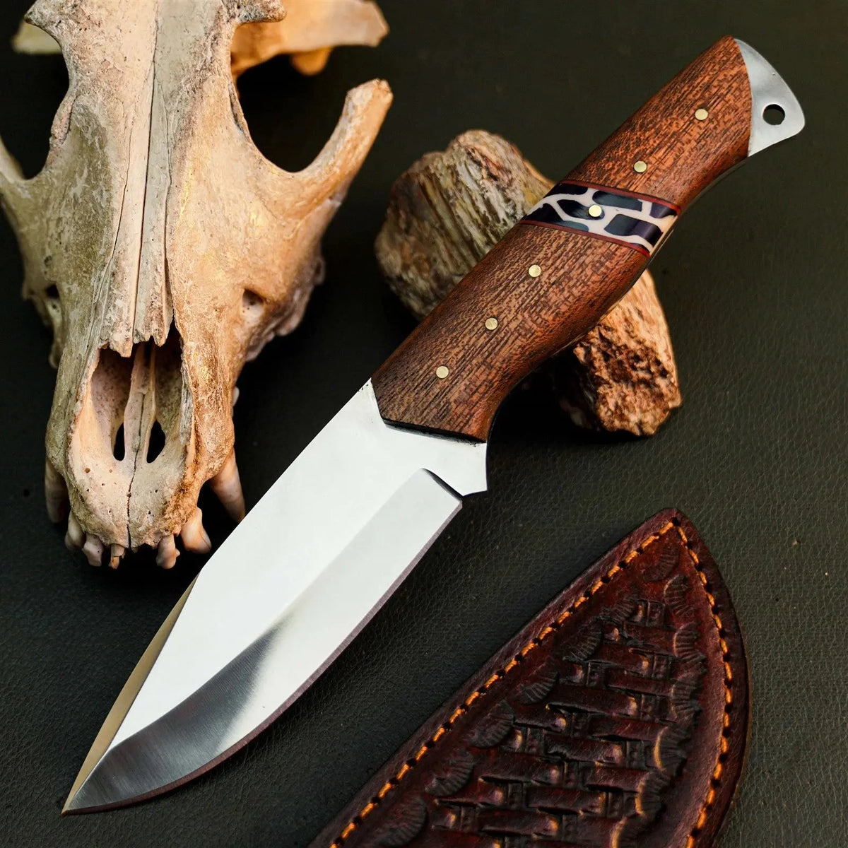 8.8" Handmade Stainless Steel Bushcraft Knife – Full Tang Wood Handle & Sheath