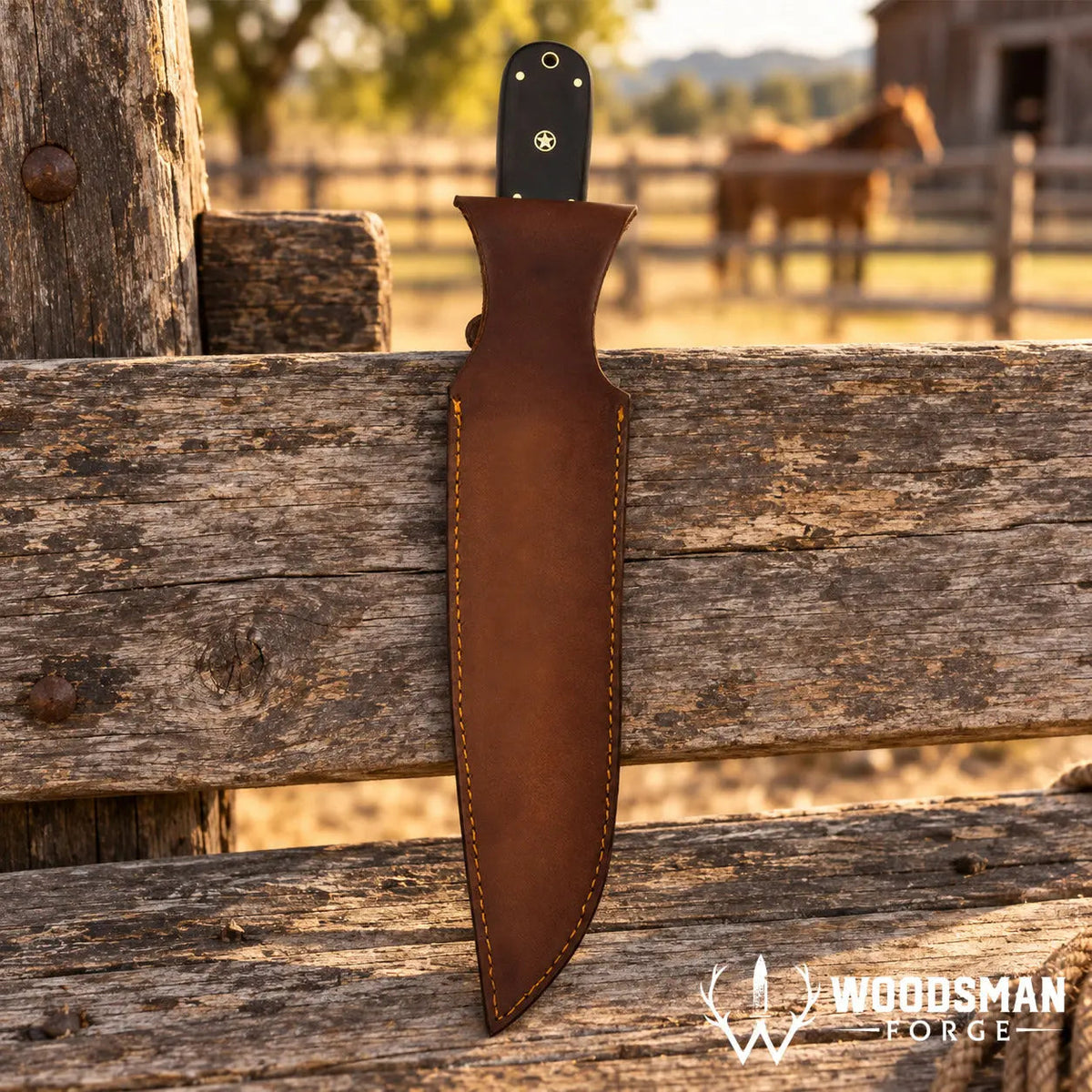 Blackridge Damascus Bowie Knife – Micarta Handle & Leather Sheath