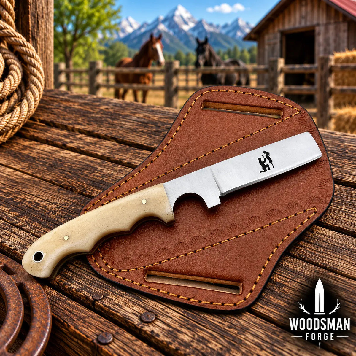 Camelwarden J2 Steel Cowboy Bull Cutter Knife – Camel Bone Handle
