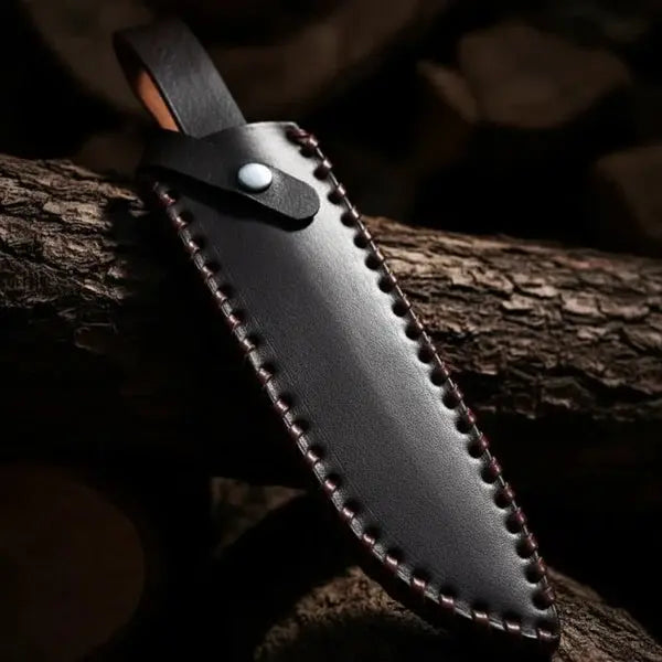 D2 Steel Bowie Knife – Mirror Polish, Stag Antler Handle & Leather Sheath