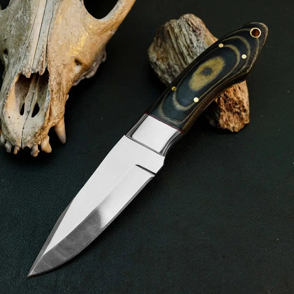 8.1" D2 Steel Skinner Hunting Knife – Full Tang Micarta Handle & Sheath