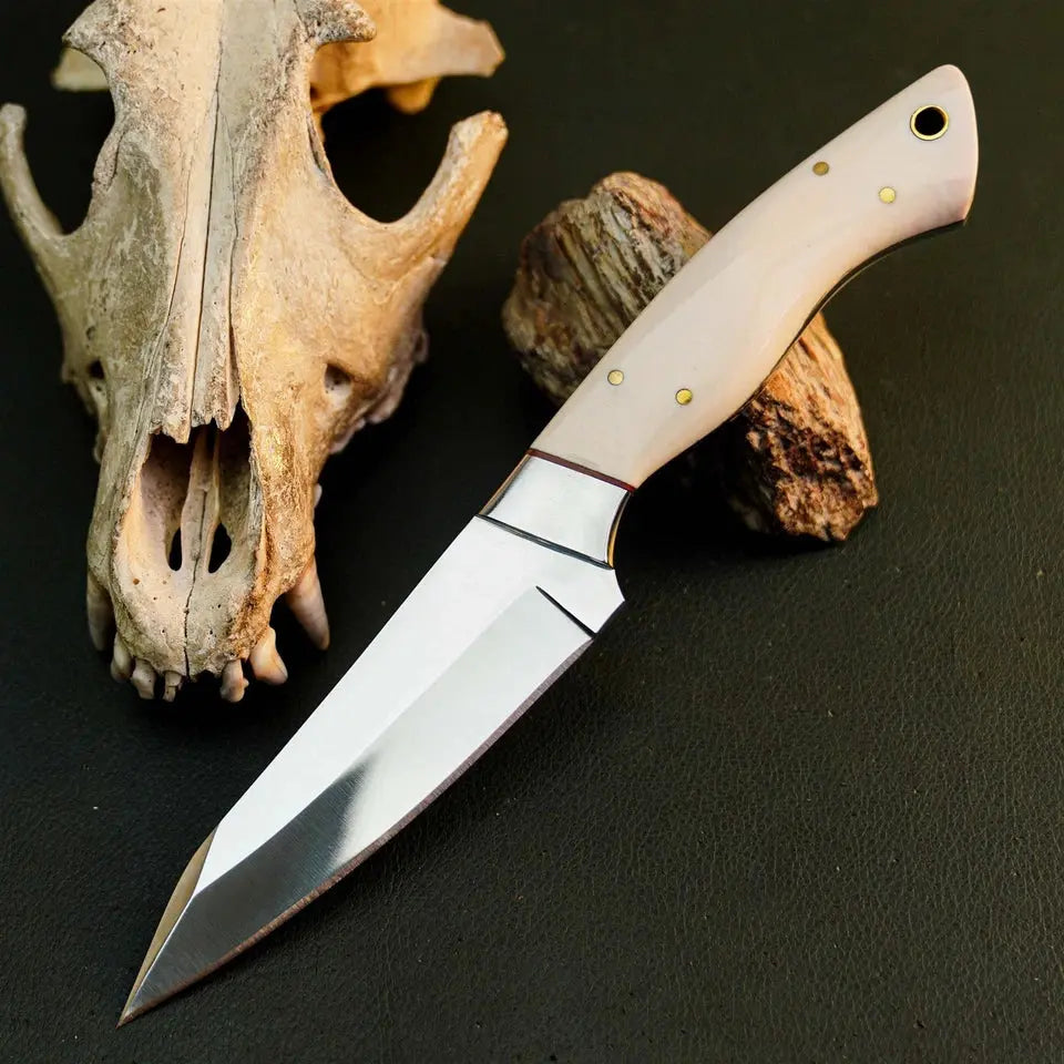 8.7" Handmade Stainless Steel Bushcraft Knife – Full Tang Resin Handle & Sheath