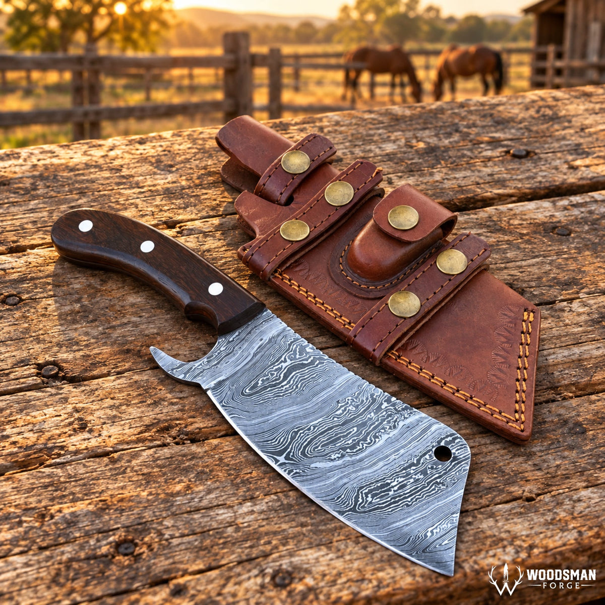 512-Layer Damascus Cleaver Knife – Twistwood Forge™ Rosewood Handle
