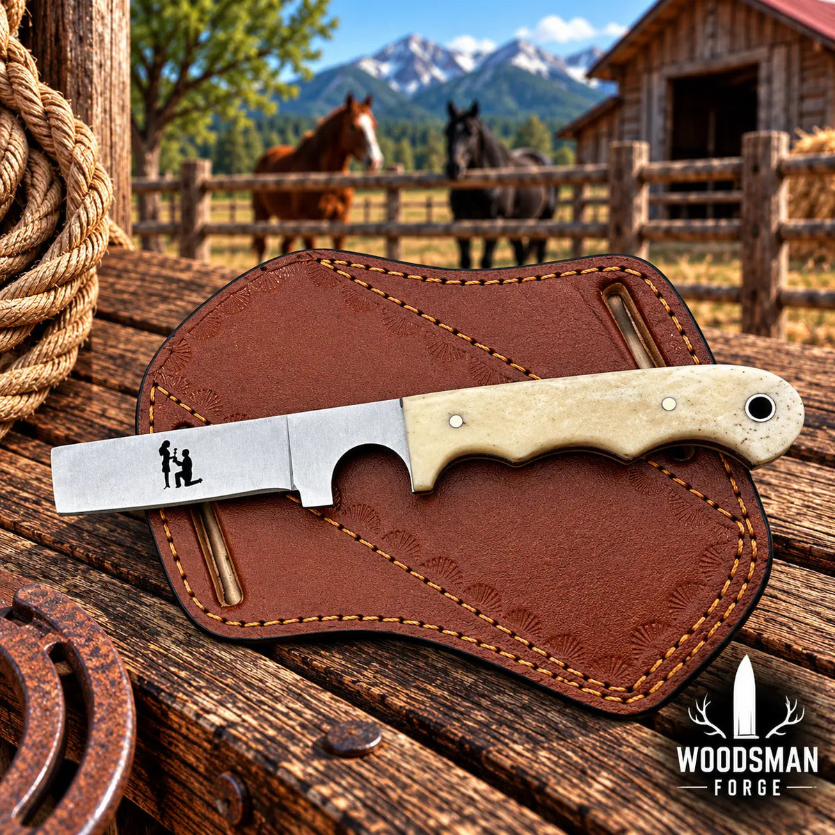 Camelwarden J2 Steel Cowboy Bull Cutter Knife – Camel Bone Handle