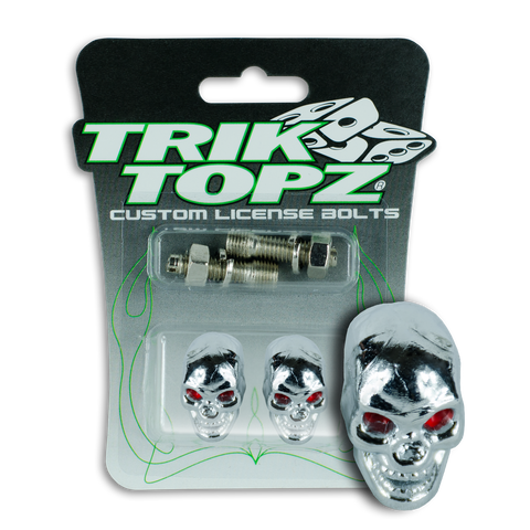 Trik Topz Skull Head  License Plate  Bolts-Chrome 2Pk