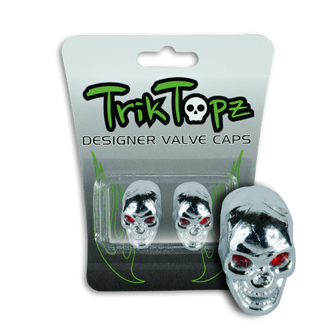 Trik Topz Valve Caps Skull Head Valve Cap - Chrome 2Pk