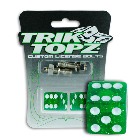 Trik Topz Dice  License Plate  Bolts - Green Glitter 2Pk